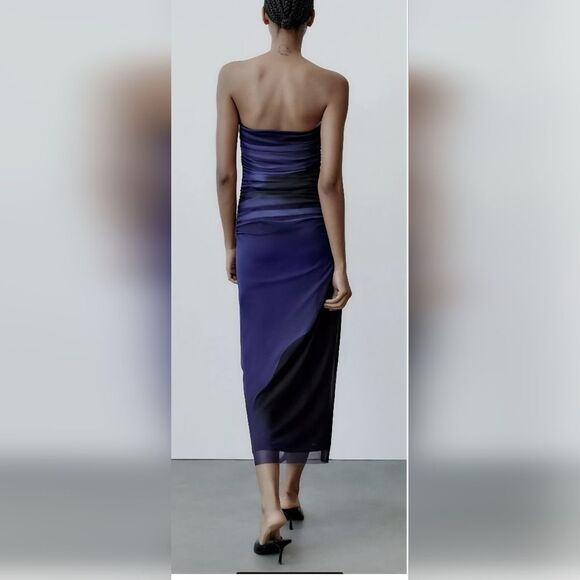 NWT Zara Strapless Indigo and Black Asymmetrical Dress - Picture 3 of 6